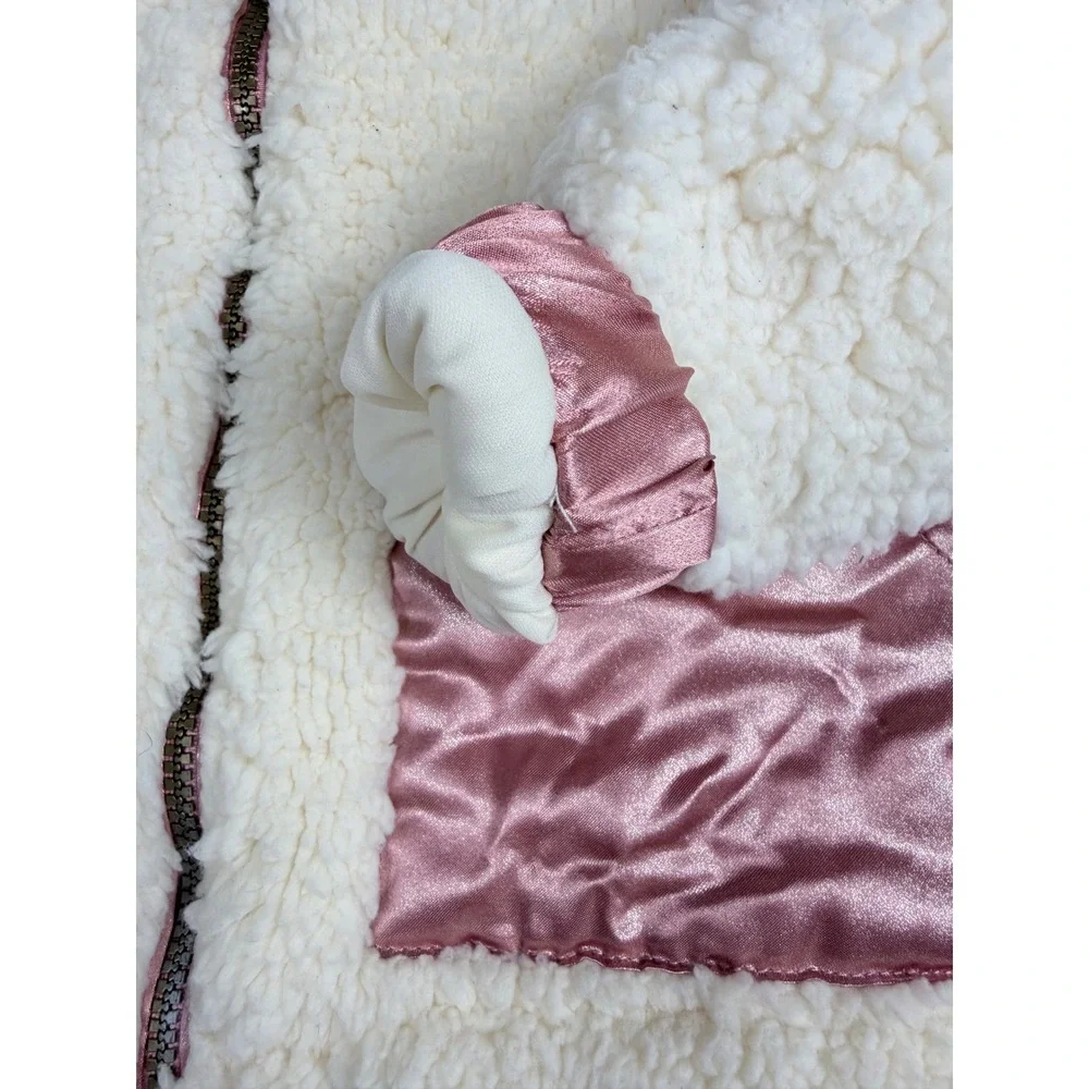 Derek Heart Kids Cream Sherpa Fleece Full Zip Jacket Metallic Pink Trim Size 8